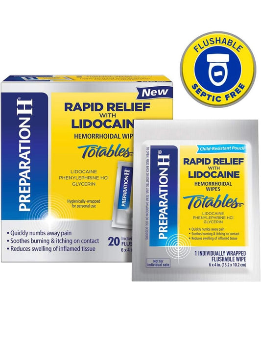 Preparation H Rapid Relief Hemorrhoid Wipes with Lidocaine, 20 Count Box